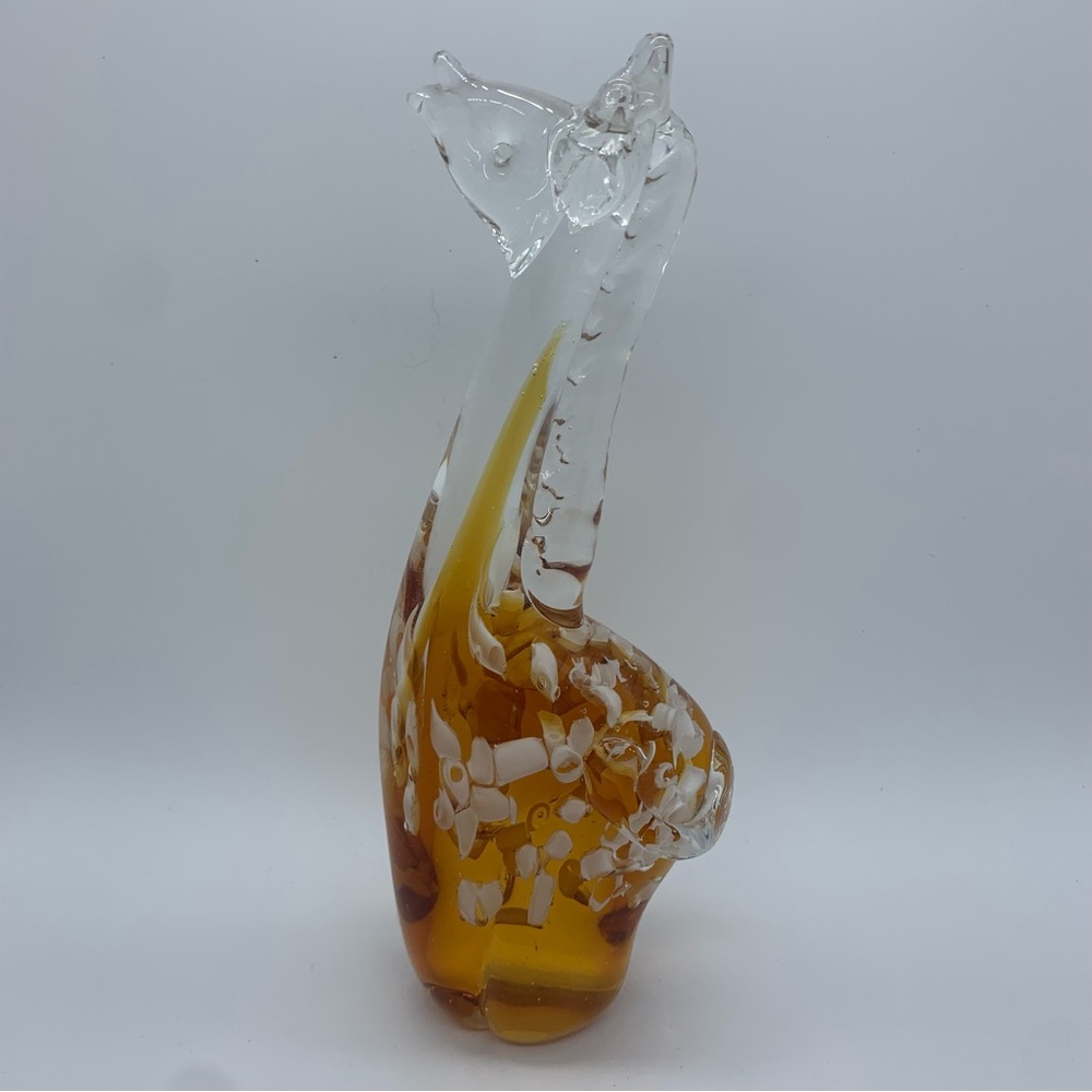 Vintage Crystal Clear Industries Amber Giraffe Hand Blown Glass Figurine 10"